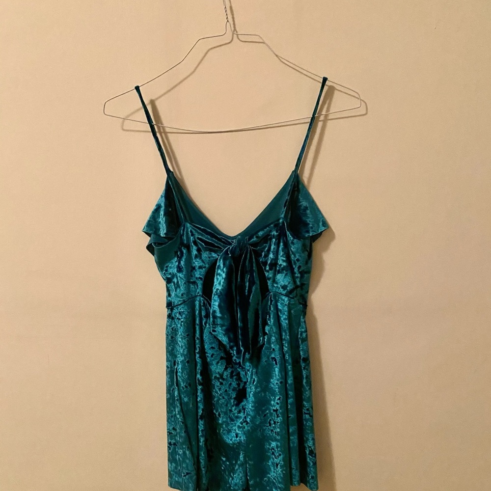 Turquoise velvet mini romper